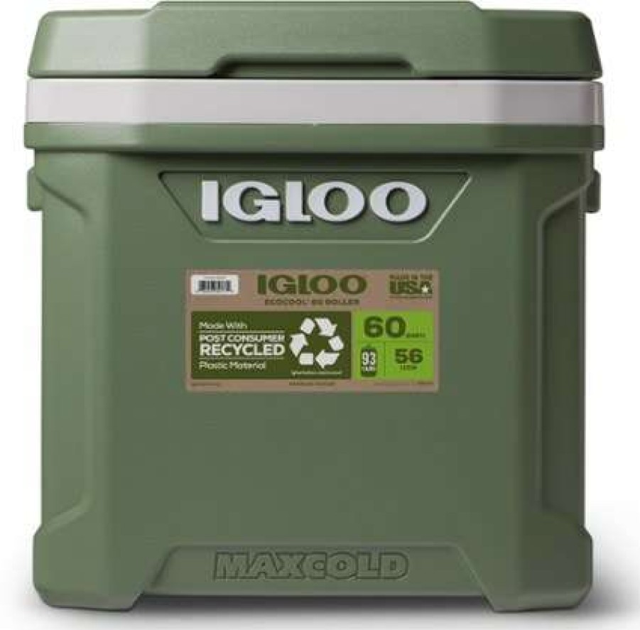 Camp Kitchen * | Cheaper Igloo Ecocool Roller Cooler 60 Qts. Sage Green