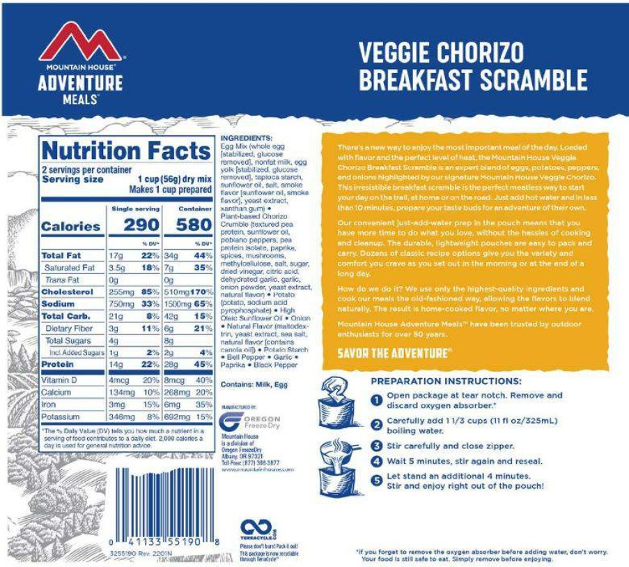 Camp Kitchen * | High Quality Mountain House Veggie Chorizo Breakfast Scramble 2 Servings